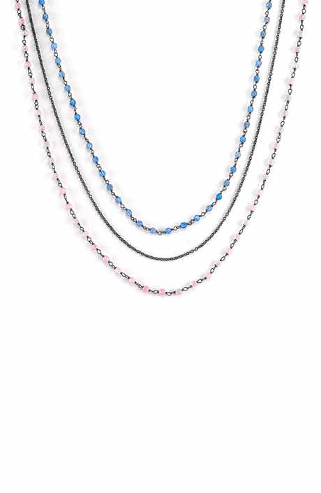 SAMUEL B. Beaded Rose Quartz & Blue Chalcedony Layered Necklace