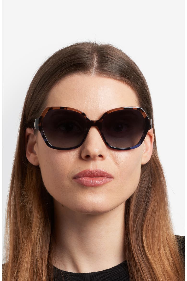 layne 57mm geometric square sunglasses, Alternate, color, BROWN BLUE HAVANA/ DARK GREY