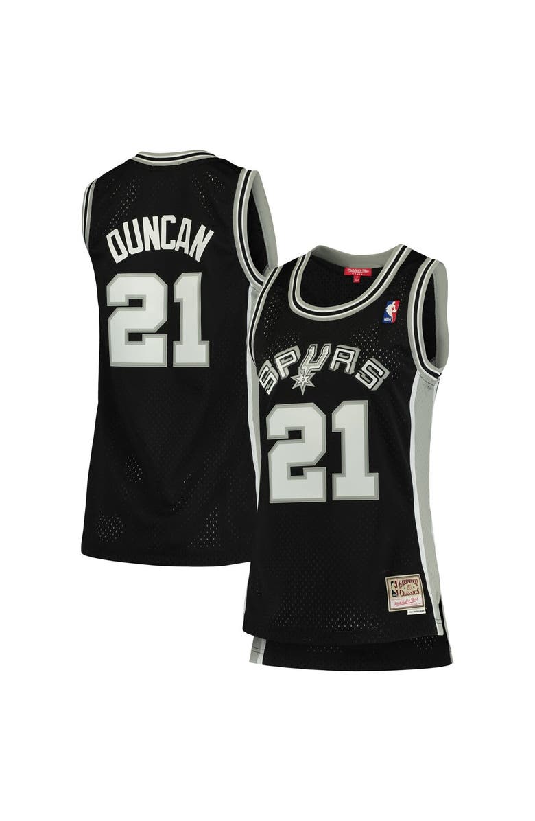 Mitchell & Ness Women's Mitchell & Ness Tim Duncan Black San Antonio Spurs 1998/99 Hardwood Classics Swingman Jersey, Main, color, 