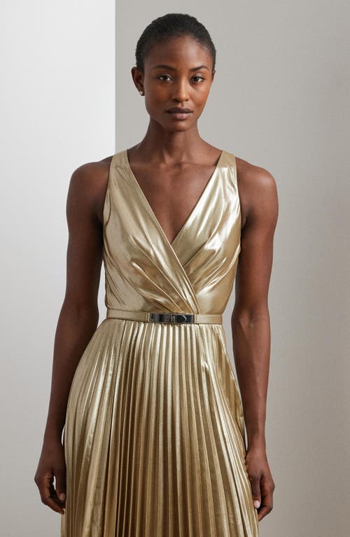Ralph Lauren Sleeveless Metallic Gold Maxi Dress In Gold
