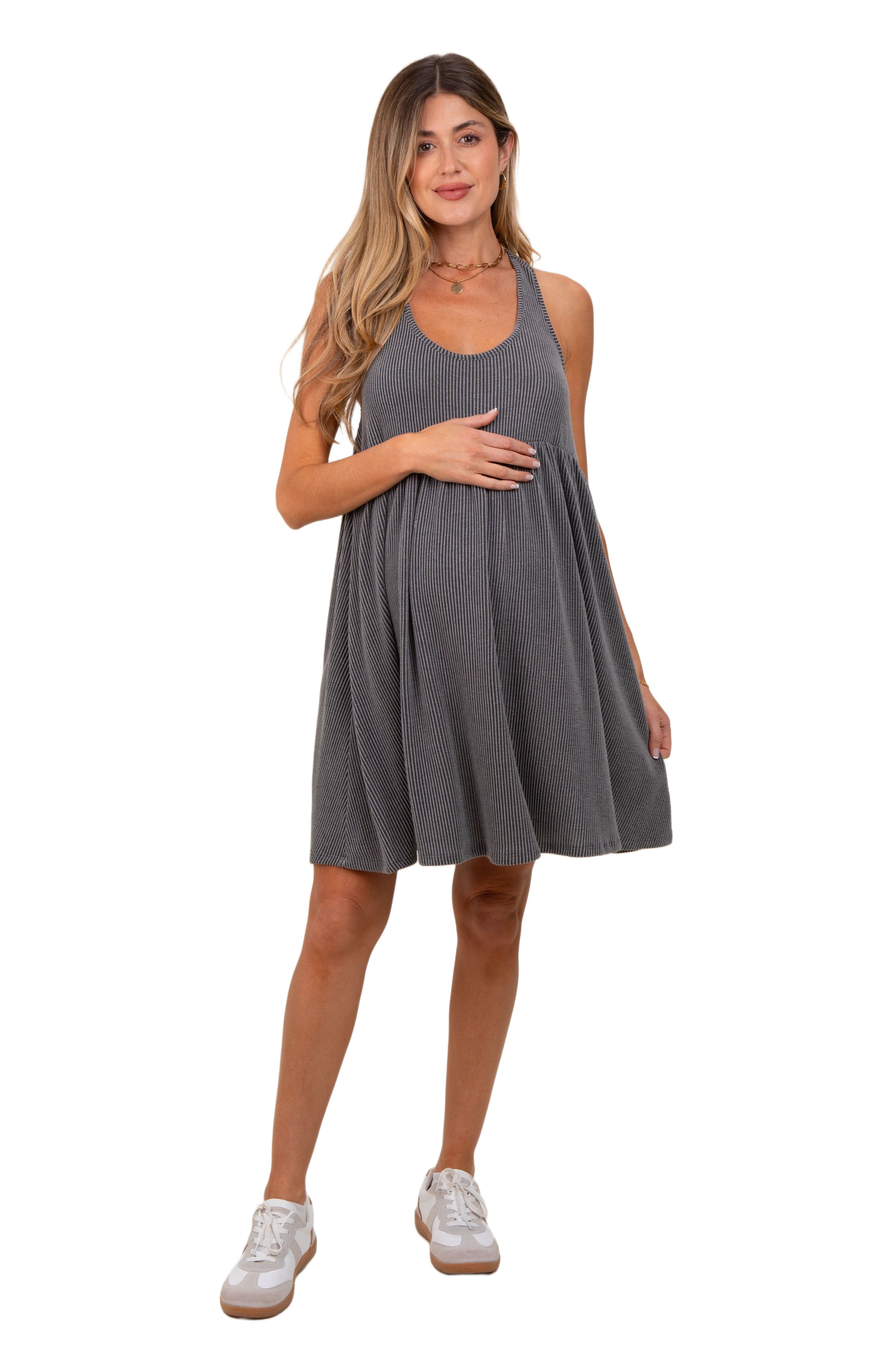 Crew Neck Sleeveless Racerback Maternity Midi Dress