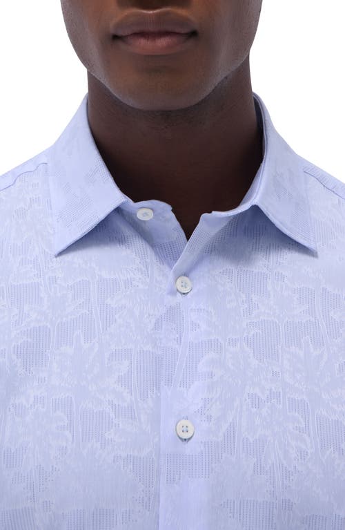 Bugatchi Orson Palm Tree Pattern Short Sleeve Button-up Shirt In Air Blue