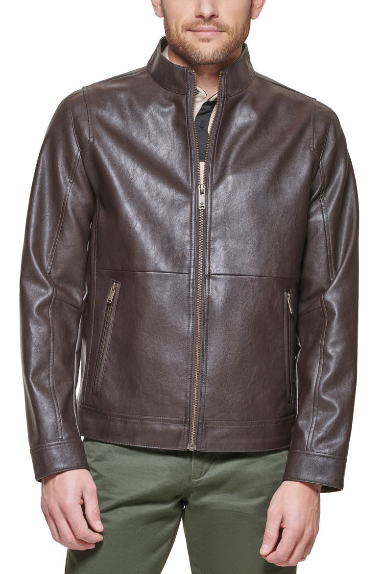 Racer Faux Leather Jacket, Main, color, DARK BROWN