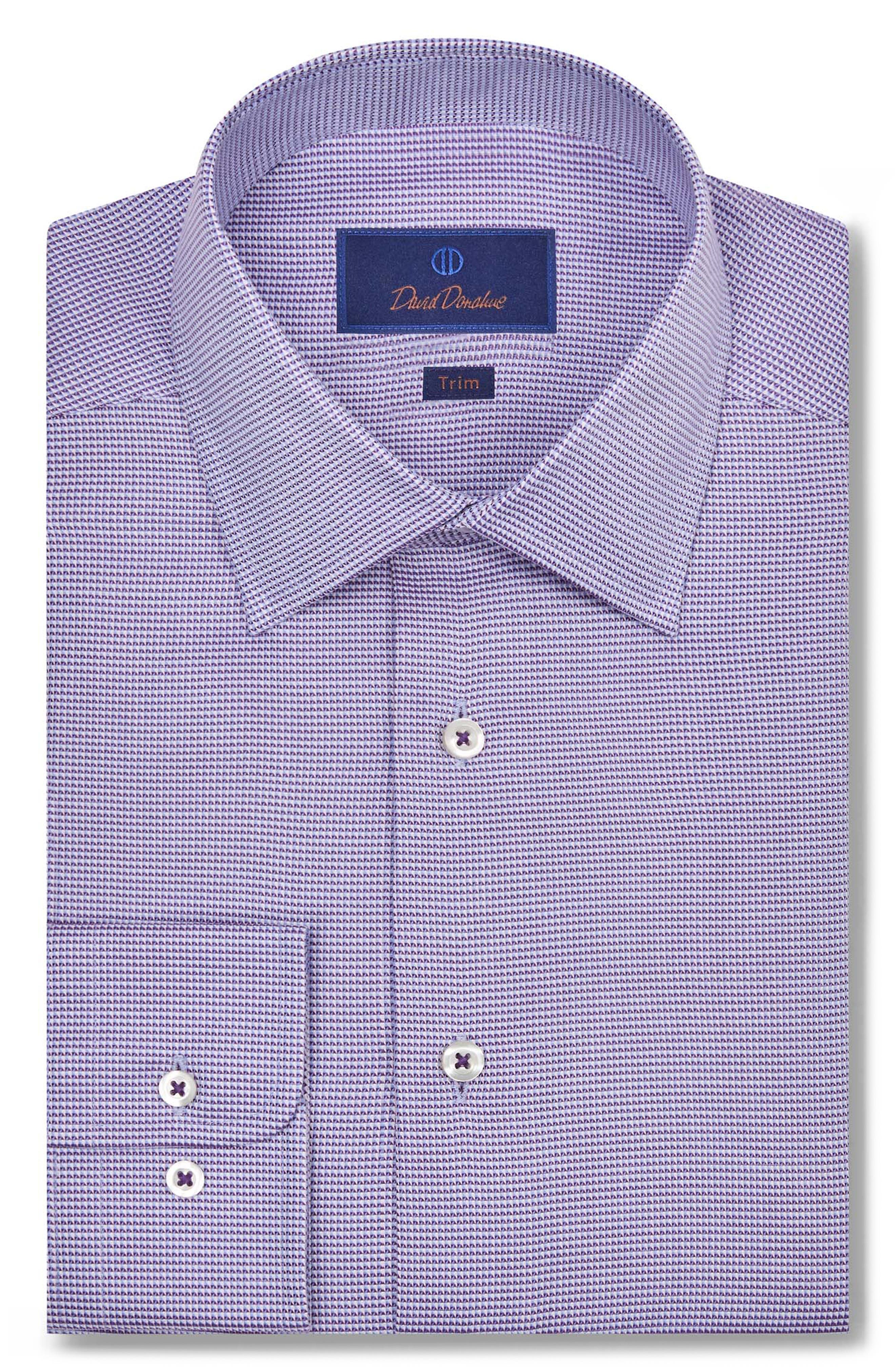 David Donahue Trim Fit Dobby Micro Check Cotton Dress Shirt