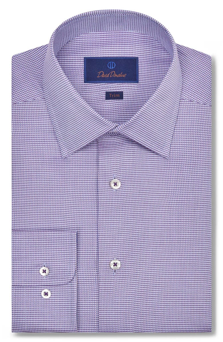David Donahue Trim Fit Dobby Micro Check Cotton Dress Shirt, Main, color, Purple/ Sky