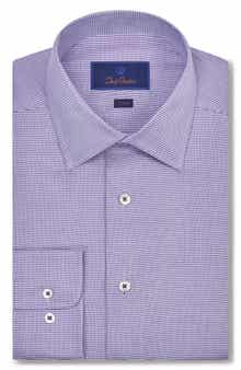 David Donahue Trim Fit Dobby Micro Check Cotton Dress Shirt
