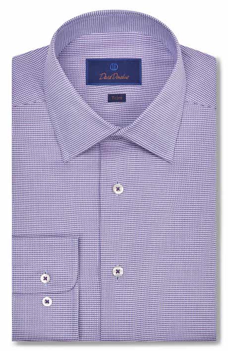 David Donahue Trim Fit Dobby Micro Check Cotton Dress Shirt
