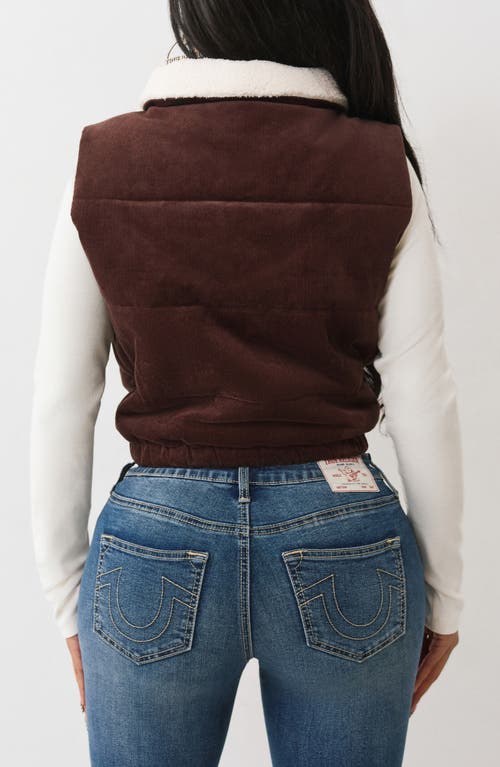 True Religion Corduroy Faux Shearling Lined Quilted Puffer Vest In Brown