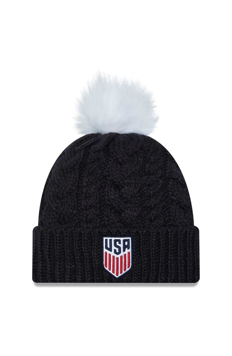 New Era Women's New Era Navy USMNT Pom Cuffed Knit Hat, Main, color, Navy