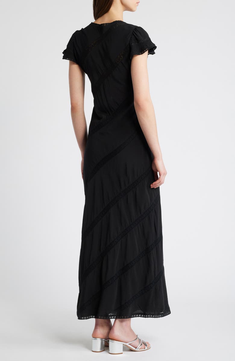 LoveShackFancy Perletta Lace Trim Silk Maxi Dress, Alternate, color, 