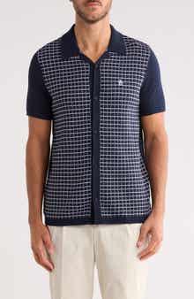 Original Penguin Grid Chainstitched Knit Camp Shirt