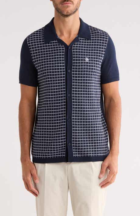 Original Penguin Grid Chainstitched Knit Camp Shirt