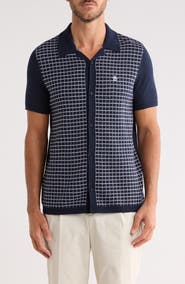 Original Penguin Grid Chainstitched Knit Camp Shirt
