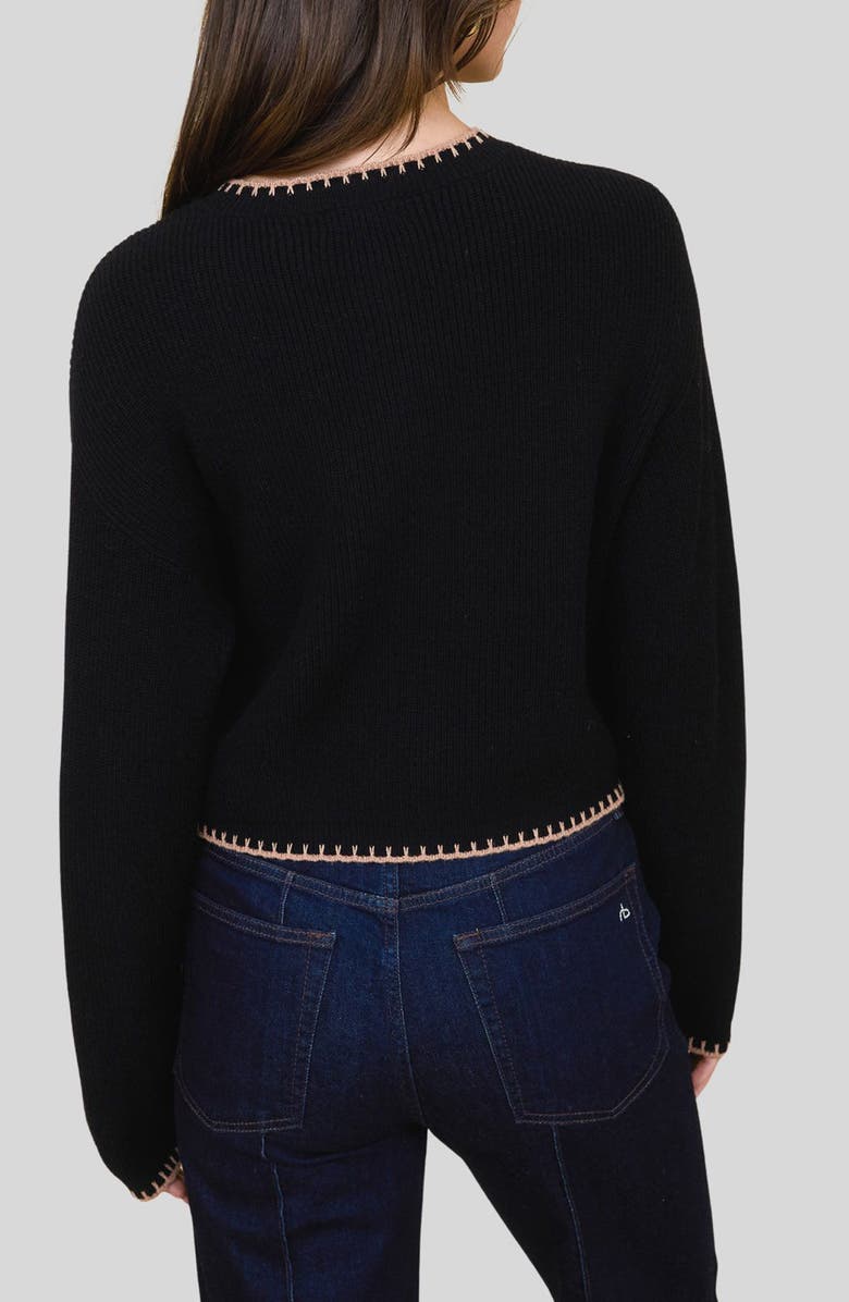 Blu Pepper Contrast Stitch Button Front Cardigan, Alternate, color, Black