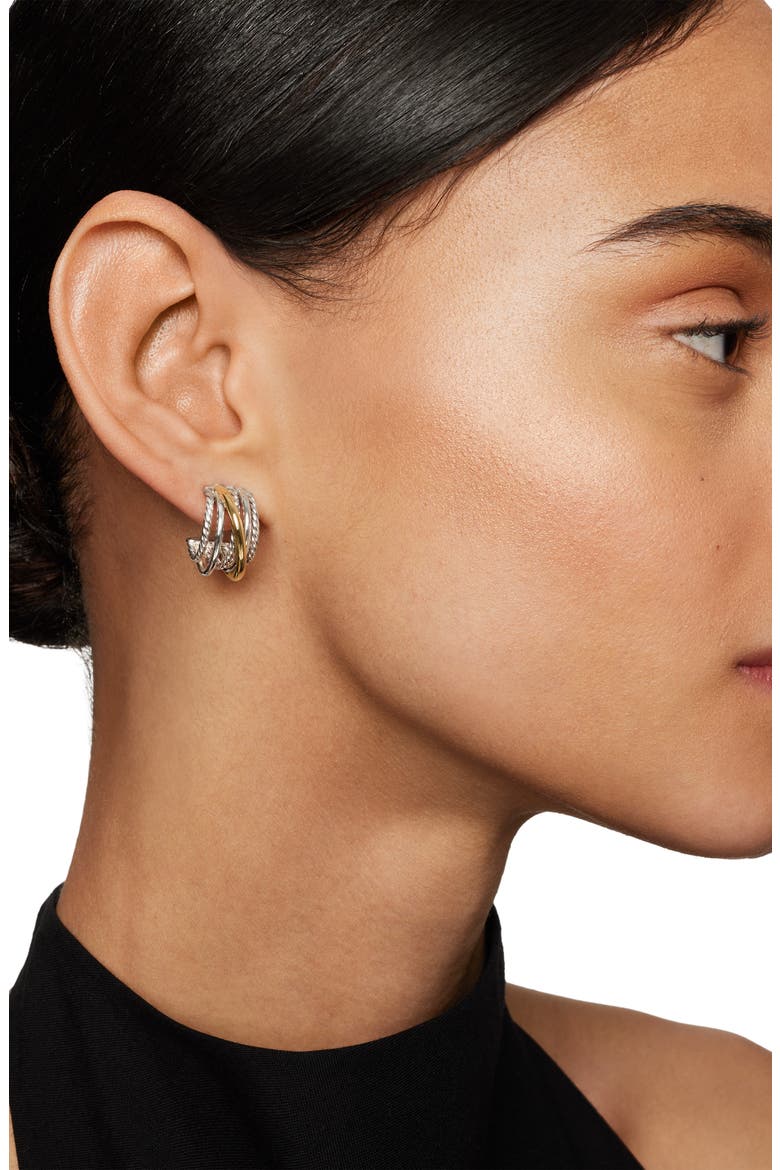 Crossover Huggie Hoop Earrings, Alternate, color, SILVER/ GOLD