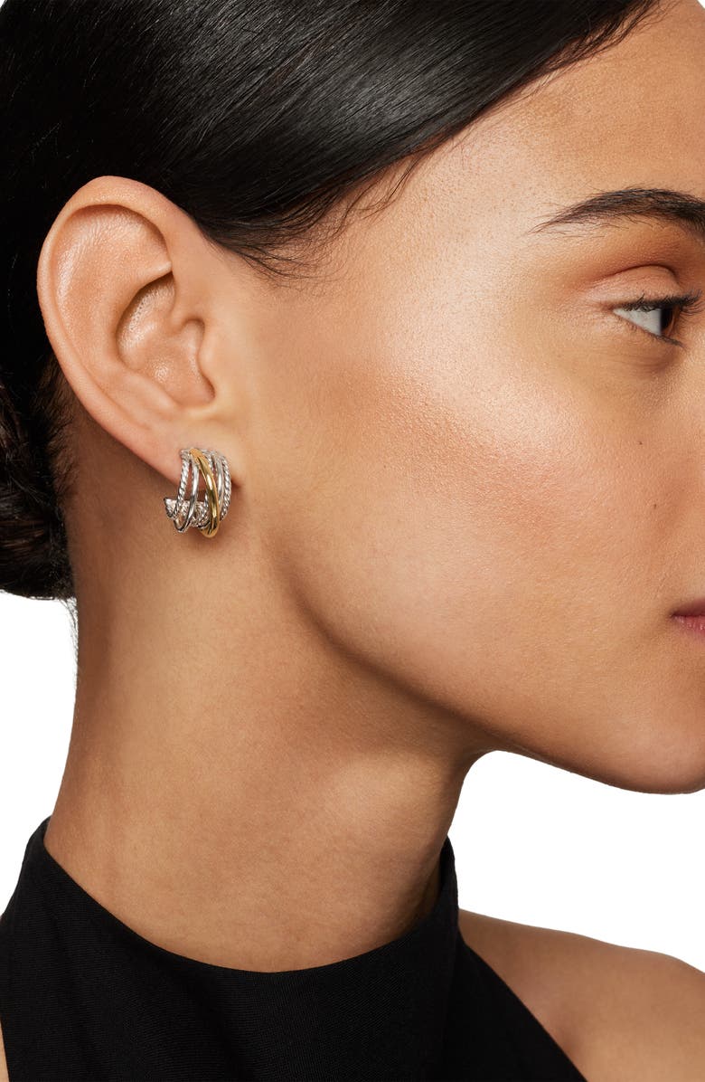 David Yurman Crossover Huggie Hoop Earrings, Alternate, color, Silver/ Gold