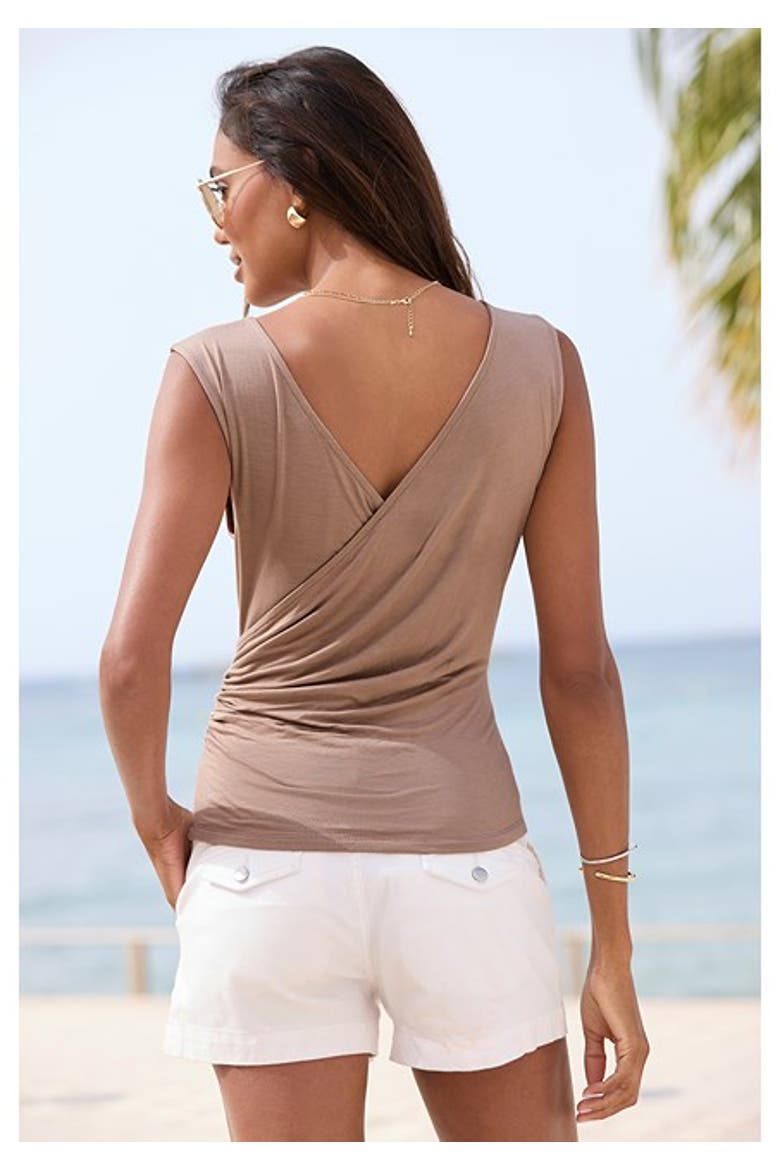 Women's Wrap Look Sleeveless Top, Alternate, color, Taupe