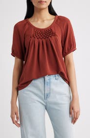 Bobeau Smock Pleat Knit Top