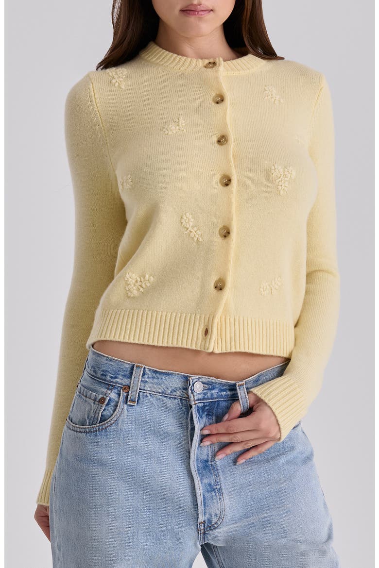 Poppie Embroidered Wool & Cashmere Cardigan, Main, color, LEMON