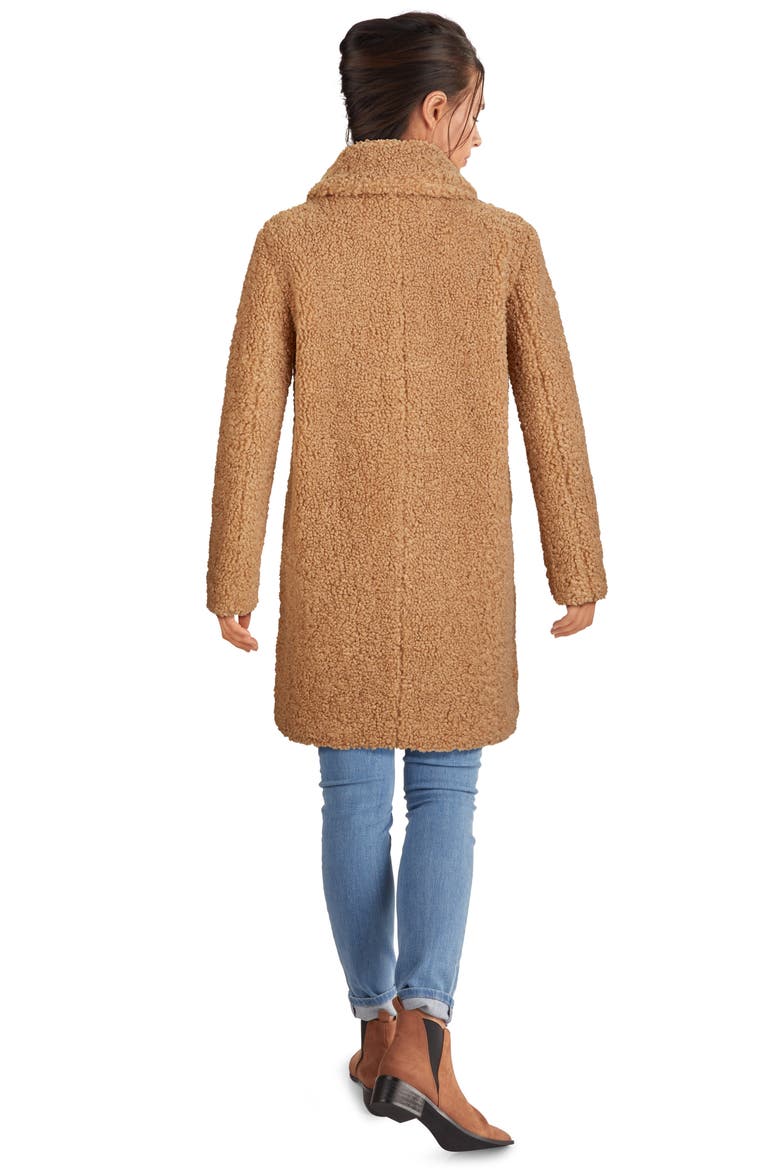 Notch Collar Curly Faux Shearling Coat, Alternate, color, CAMEL