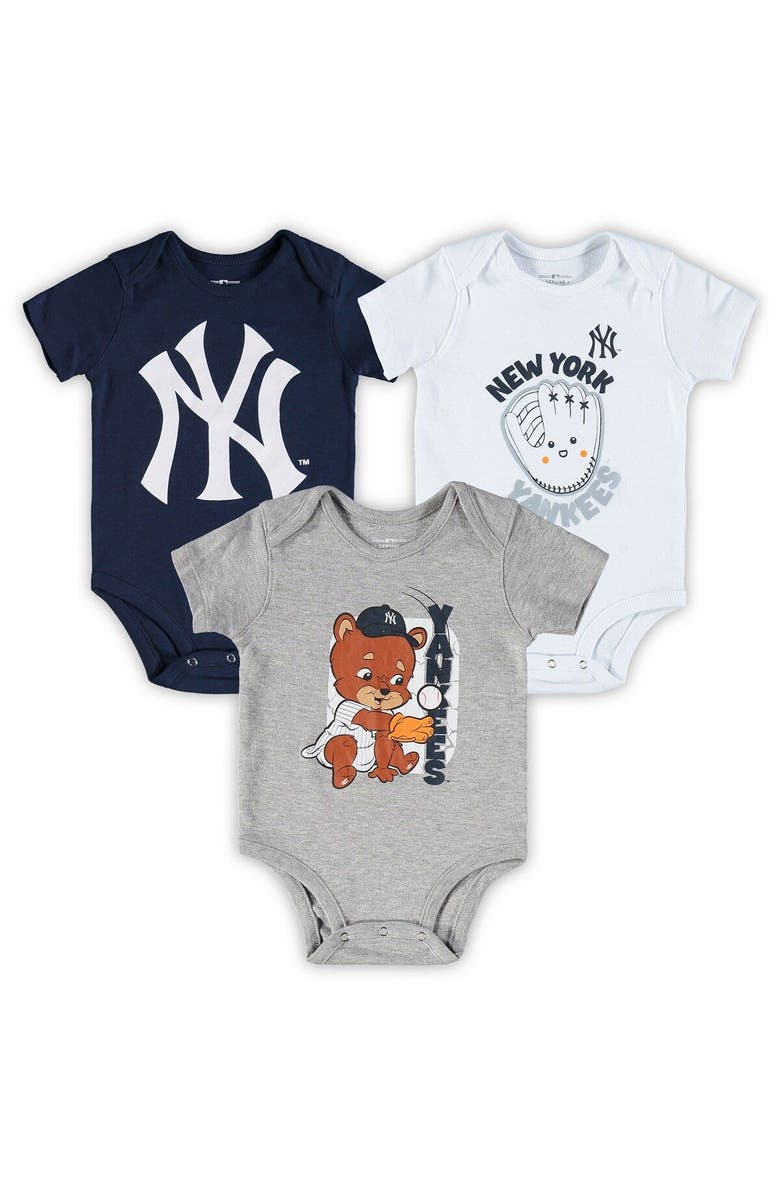 Outerstuff Newborn & Infant Navy/White/Heathered Gray New York Yankees 3-Pack Change Up Bodysuit Set, Main, color, 