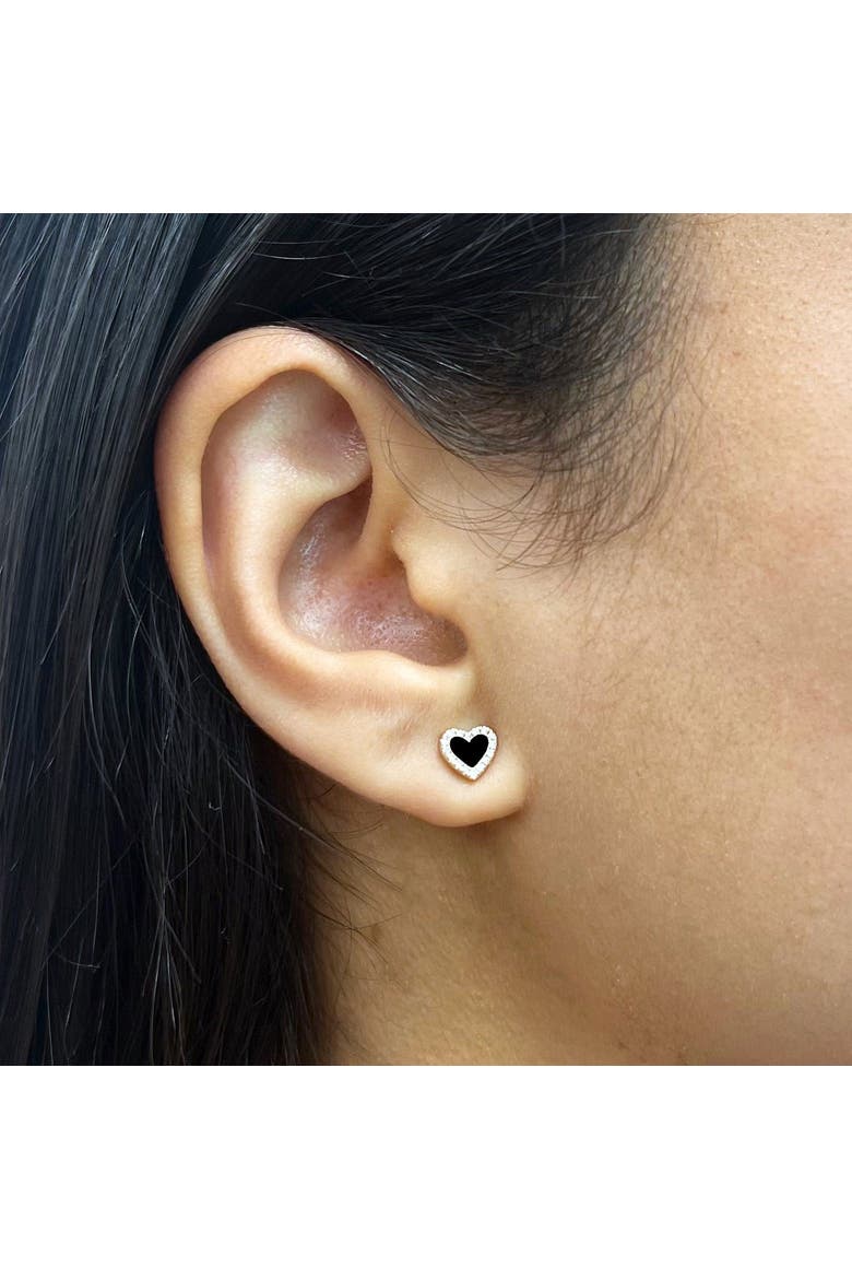 Onyx Diamond Halo Heart Stud Earrings, Alternate, color, Onyx