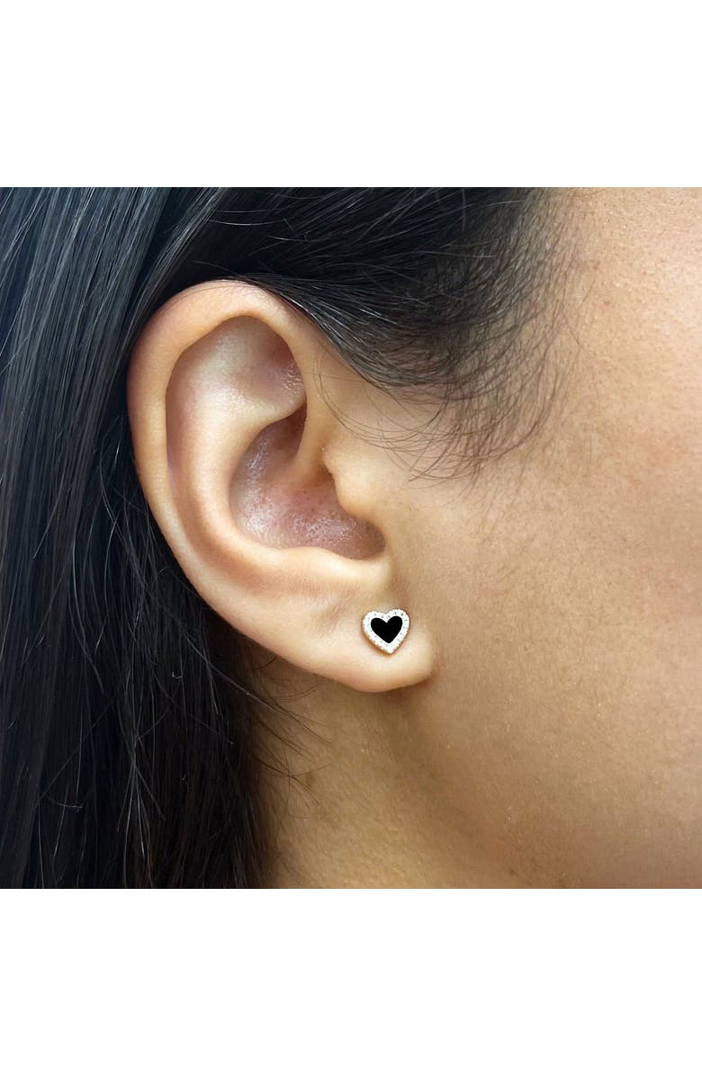 The Lovery Fine Jewelry Onyx Diamond Halo Heart Stud Earrings, Alternate, color, Onyx