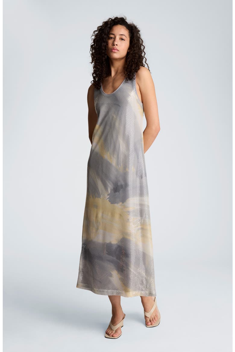 Print Sequin Sleeveless Maxi Dress, Alternate, color, PASTEL YELLOW MULTI