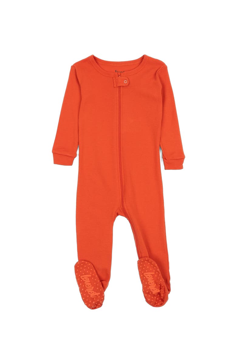 Leveret Footed Cotton Pajamas Matching Family Coordinated Solid Colors, Main, color, Orange