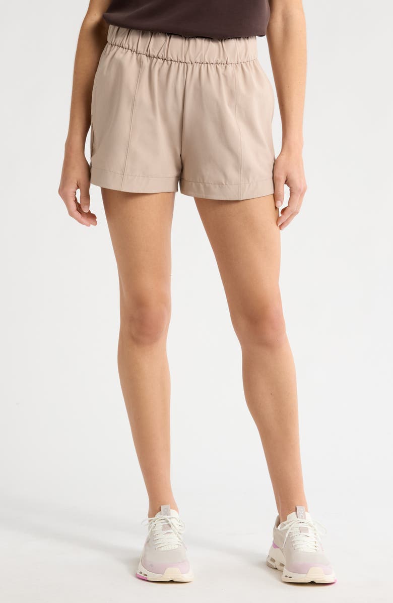 Zella Out & About Shorts, Main, color, Tan Thread