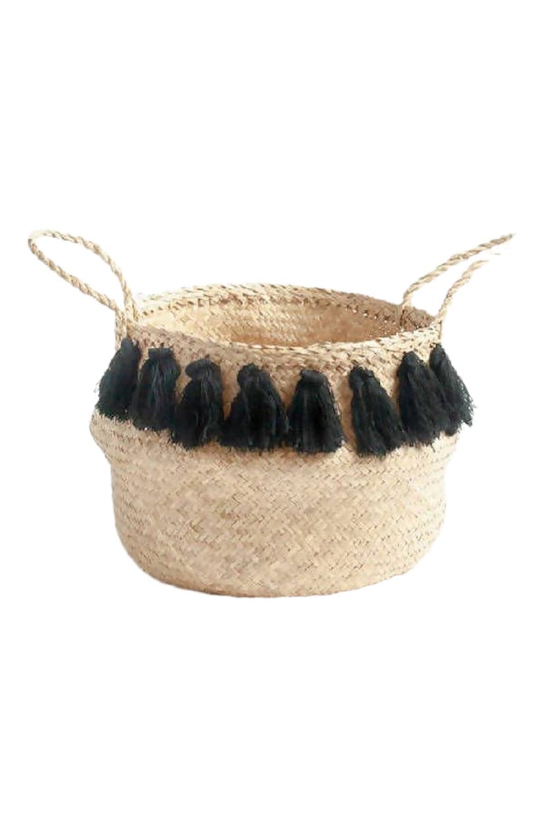 Creative Women Black Tasseled Belly Basket, Alternate, color, Black