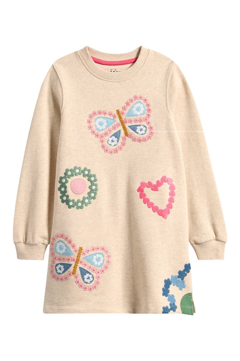 Kids' Embroidered Appliqué Sweater Dress, Main, color, OATMEAL BUTTERFLIES