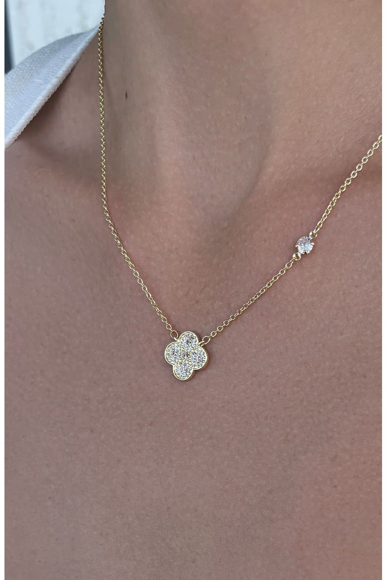 CZ Clover Pendant Necklace, Alternate, color, GOLD