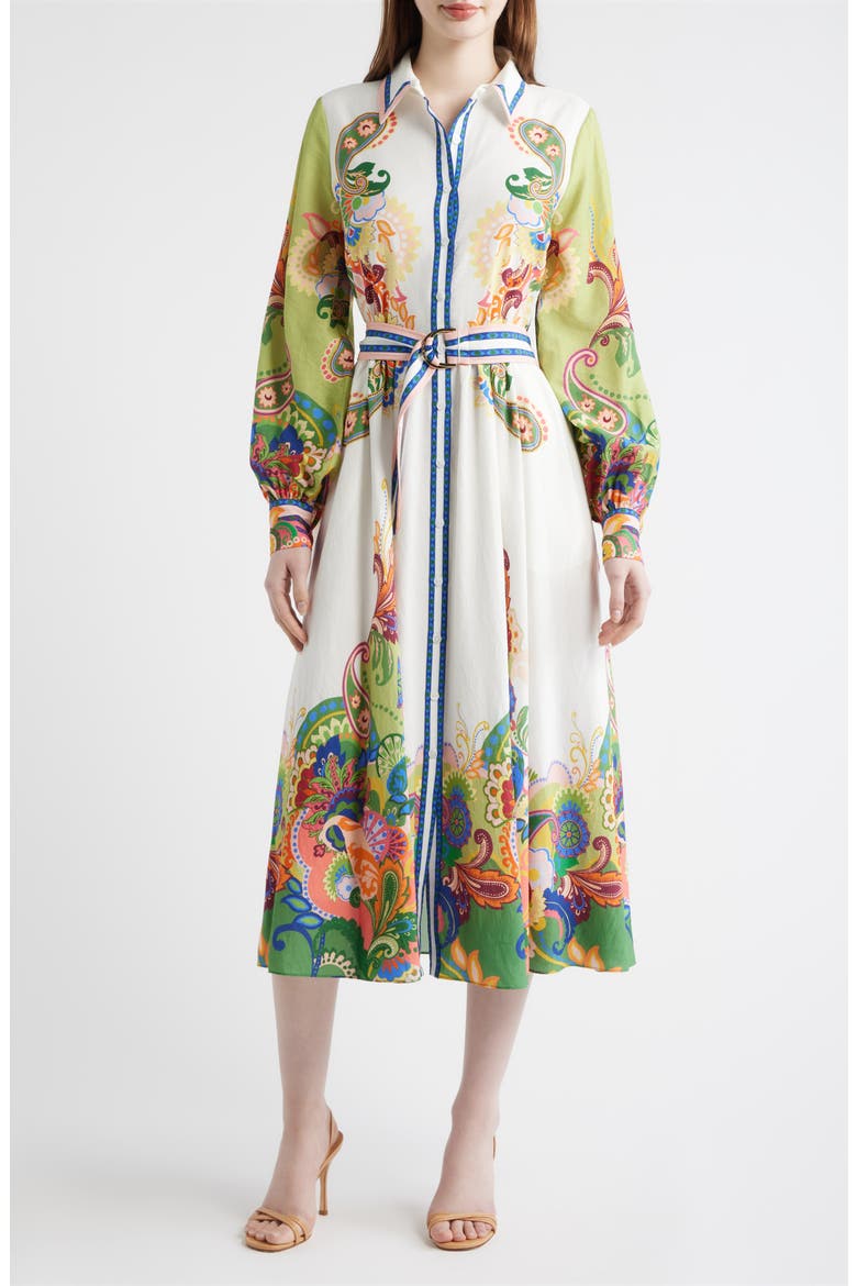 The Ester Belt Long Sleeve Shirtdress, Main, color, CELESTIAL PAISLEY