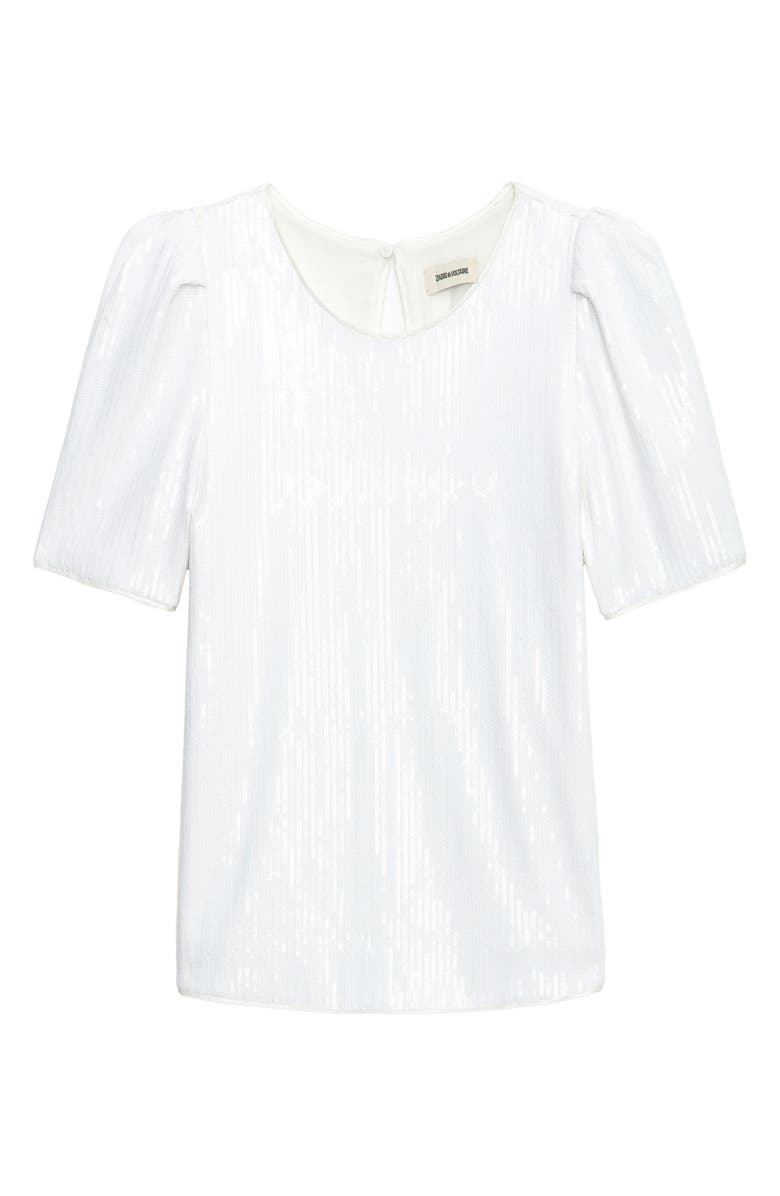 Zadig & Voltaire Tchao Sequin Short Sleeve Top, Alternate, color, 