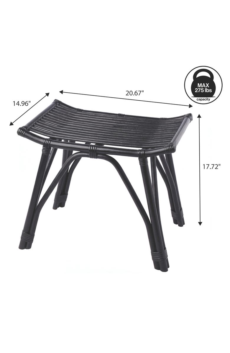 JONATHAN Y Gabriel Modern Bohemian Handcrafted Rattan/Teak Wood Curved Seat Accent Stool, Alternate, color, Black