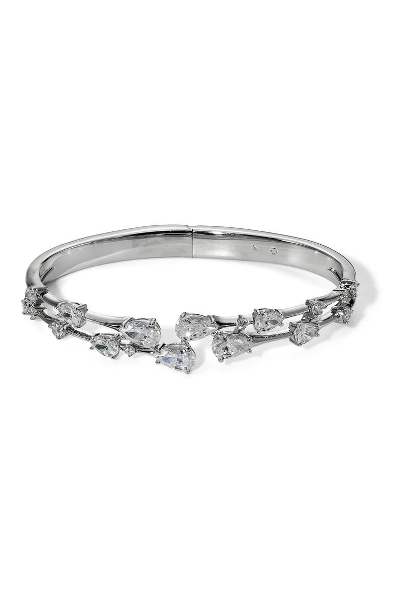 Hera Cubic Zirconia Hinge Bangle, Main, color, RHODIUM