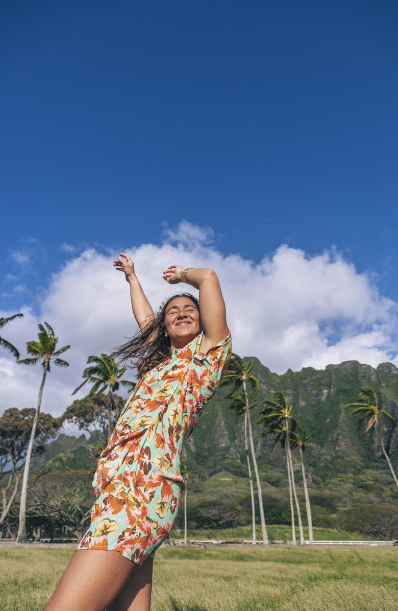 Hurley Ginko Clouds Floral Button-Up Shirt, Alternate, color, Ginko Green