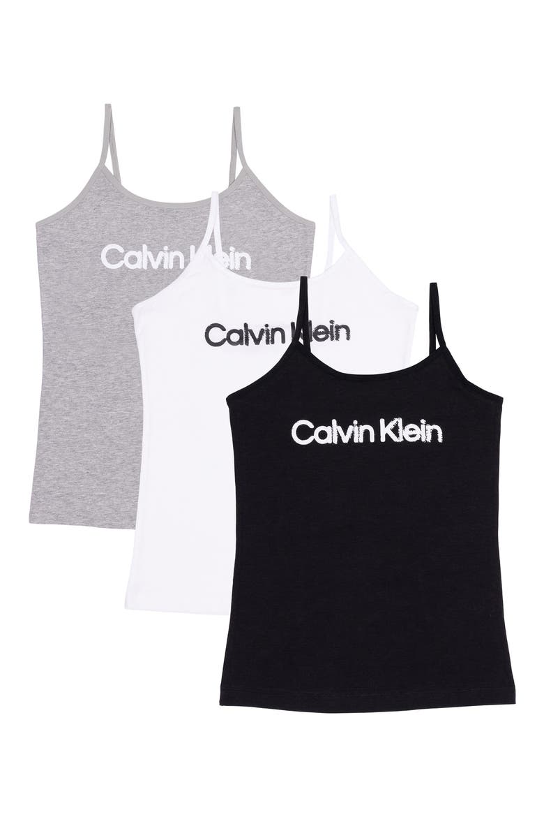 Kids' 3-Pack Assorted Sleep Camisoles, Main, color, BLK/WHT/HGRY