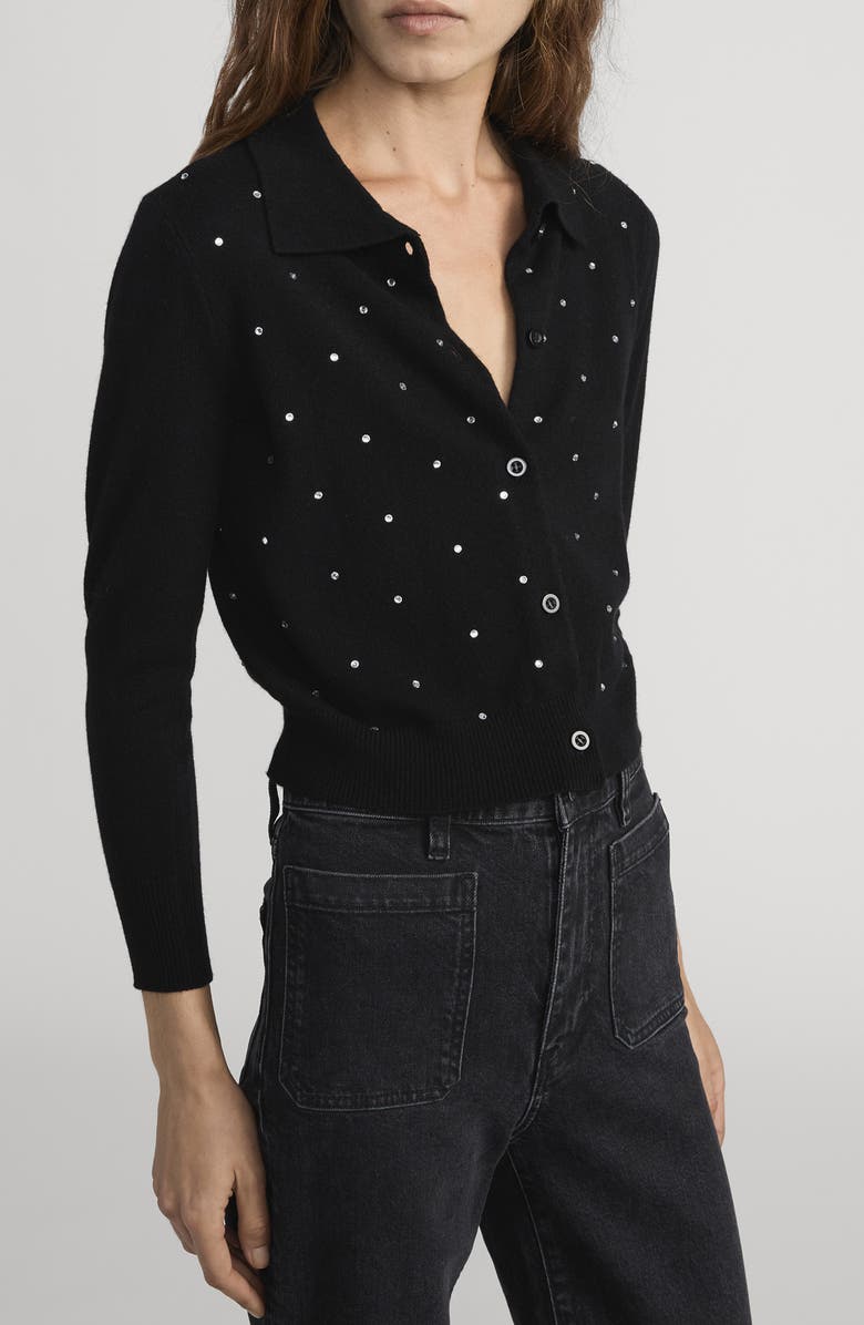 FRAME The Rhinestone Collared Wool & Cashmere Cardigan, Alternate, color, Black