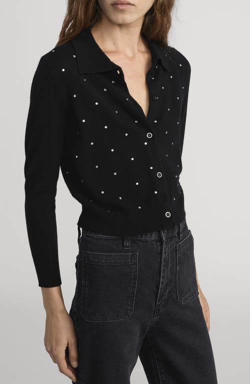 Frame The Rhinestone Collared Wool & Cashmere Cardigan In Black