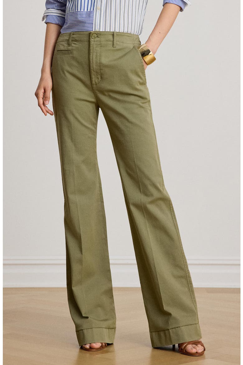 Stretch Cotton Flare Leg Chinos, Alternate, color, LIGHT AGAVE GREEN