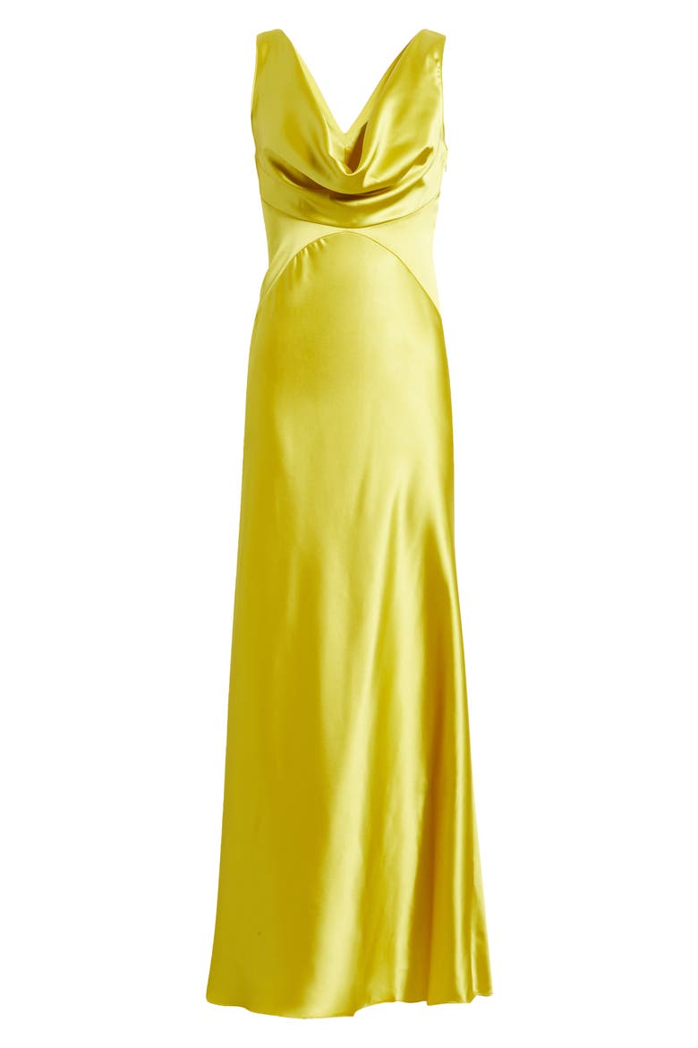 Draped Neck Satin Gown, Alternate, color, CITRON