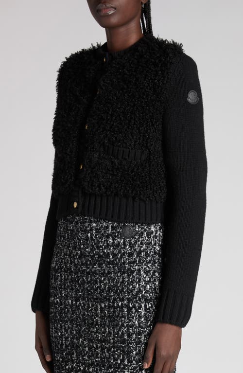 Moncler Faux Shearling & Quilted Down Cardigan In Black