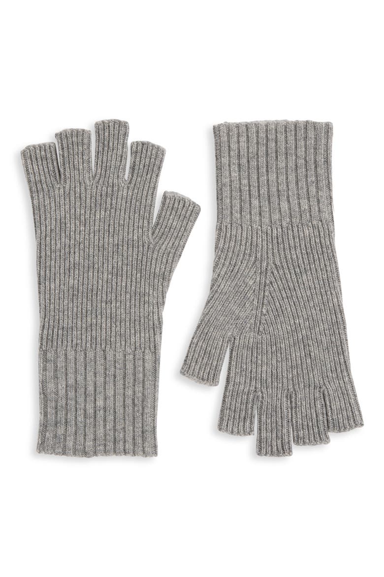 Fingerless Wool & Cashmere Gloves, Main, color, HEATHER GREY