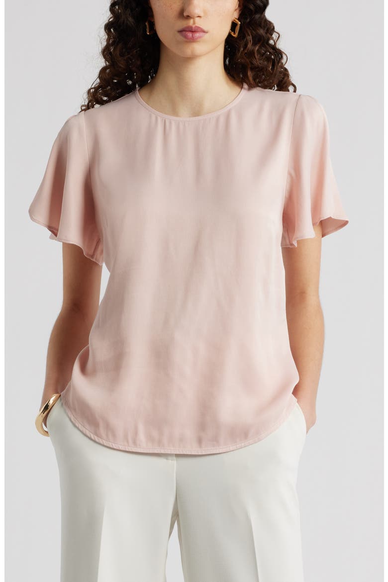 Flutter Sleeve Satin Top, Main, color, PINK SMOKE