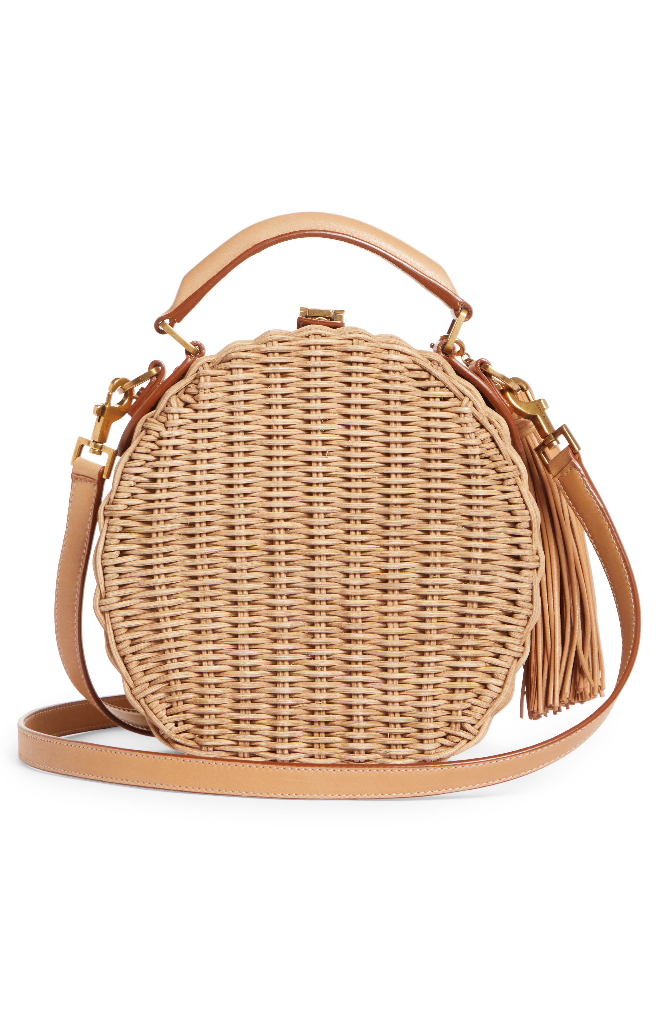 Saint Laurent Small Mica Wicker Top Handle Bag, Alternate, color, 