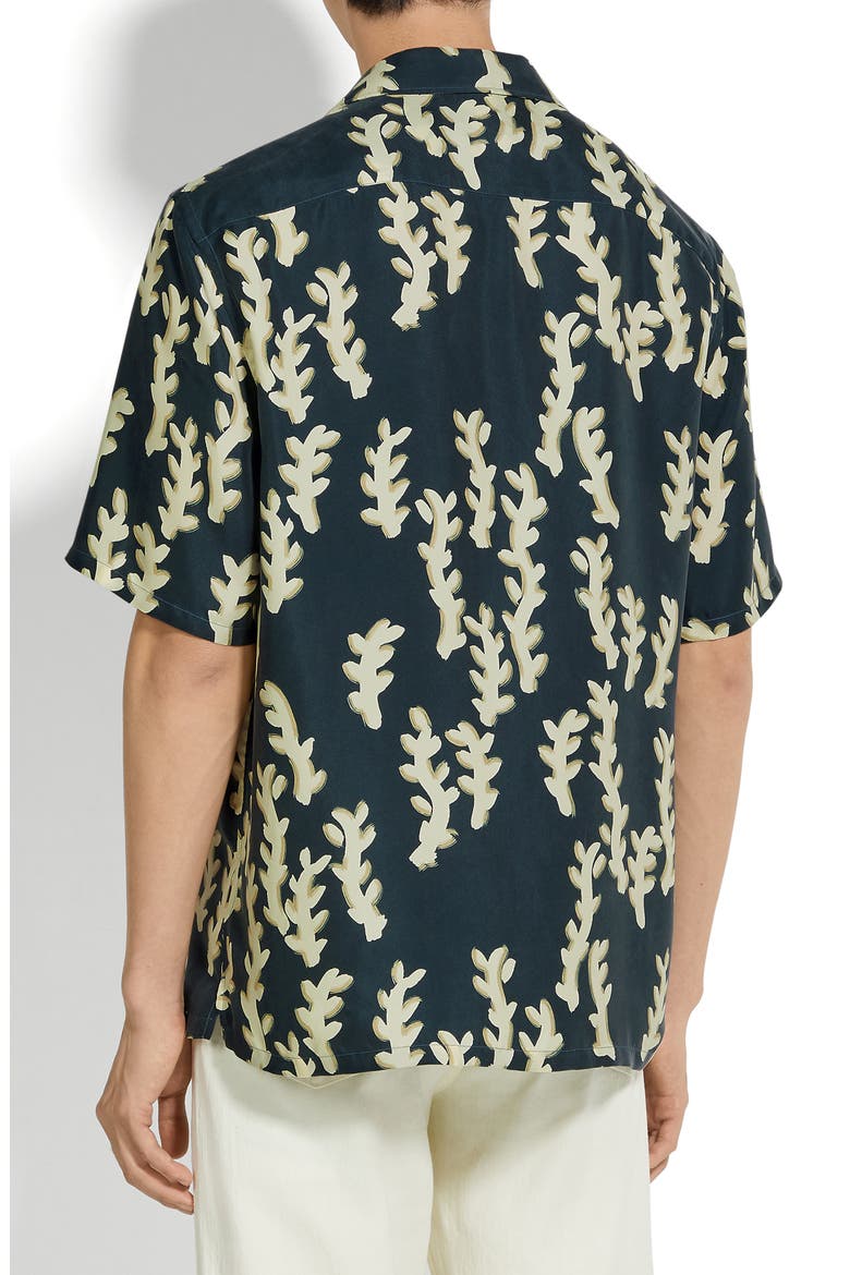 Silk Shirt, Alternate, color, DARK TEAL BLUE/LIGHT YELLOW