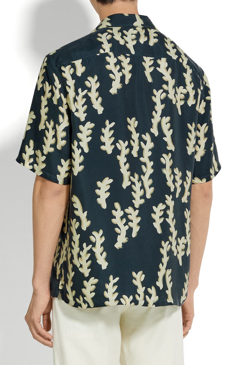 ZEGNA Silk Shirt, Alternate, color, Dark Teal Blue/Light Yellow