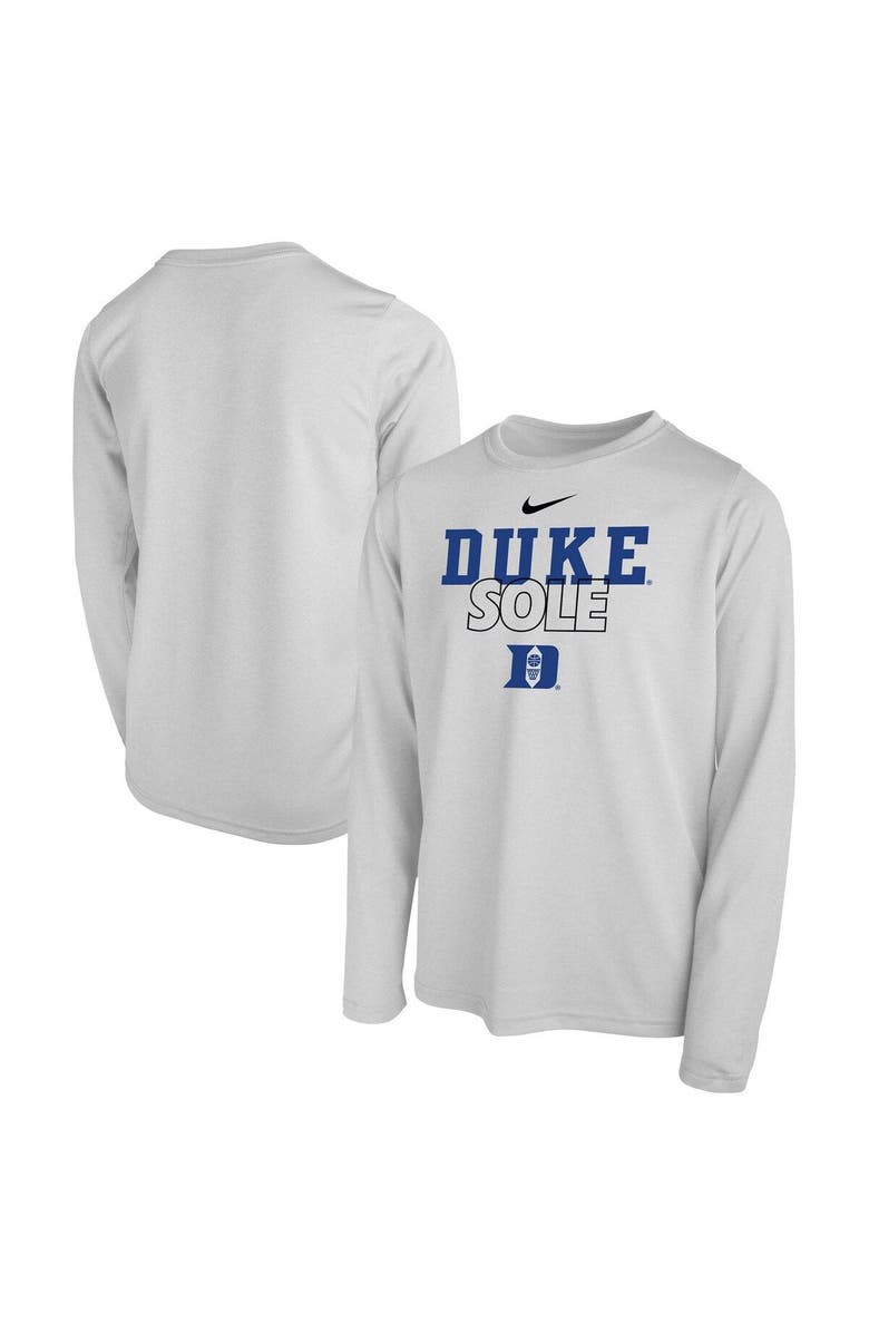 Nike Youth Nike  White Duke Blue Devils 2023 On Court Sole Bench T-Shirt, Main, color, 